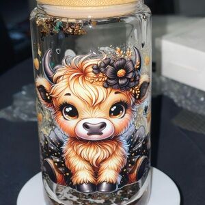 Charming Highland Cow Art Jar - Gold and Black